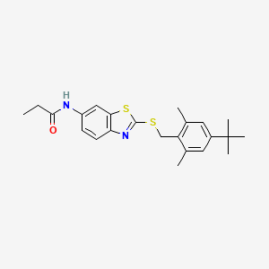 molecular formula C23H28N2OS2 B12468953 N-{2-[(4-tert-butyl-2,6-dimethylbenzyl)sulfanyl]-1,3-benzothiazol-6-yl}propanamide 