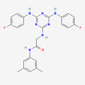 molecular formula C25H23F2N7O B12468979 N~2~-{4,6-bis[(4-fluorophenyl)amino]-1,3,5-triazin-2-yl}-N-(3,5-dimethylphenyl)glycinamide 