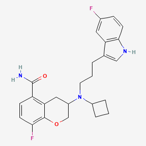 molecular formula C25H27F2N3O2 B1246901 3-{cyclobutyl[3-(5-fluoro-1H-indol-3-yl)propyl]amino}-8-fluorochromane-5-carboxamide 