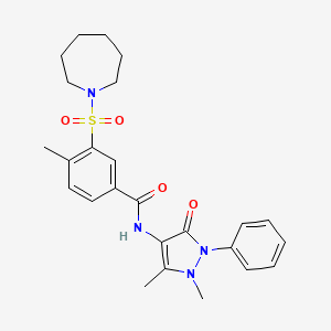 molecular formula C25H30N4O4S B12469092 3-(azepan-1-ylsulfonyl)-N-(1,5-dimethyl-3-oxo-2-phenyl-2,3-dihydro-1H-pyrazol-4-yl)-4-methylbenzamide 