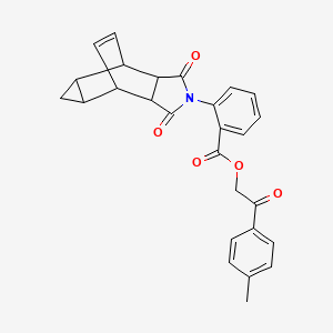 molecular formula C27H23NO5 B12469160 2-(4-methylphenyl)-2-oxoethyl 2-(1,3-dioxooctahydro-4,6-ethenocyclopropa[f]isoindol-2(1H)-yl)benzoate 