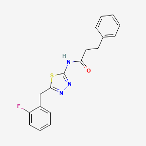 molecular formula C18H16FN3OS B12469271 N-[5-(2-fluorobenzyl)-1,3,4-thiadiazol-2-yl]-3-phenylpropanamide 