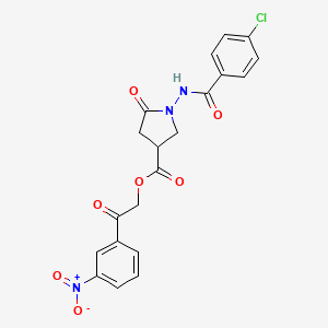 molecular formula C20H16ClN3O7 B12469366 2-(3-Nitrophenyl)-2-oxoethyl 1-{[(4-chlorophenyl)carbonyl]amino}-5-oxopyrrolidine-3-carboxylate 