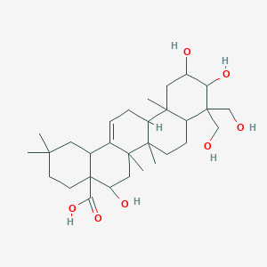 molecular formula C30H48O7 B12469386 5,10,11-Trihydroxy-9,9-bis(hydroxymethyl)-2,2,6a,6b,12a-pentamethyl-1,3,4,5,6,6a,7,8,8a,10,11,12,13,14b-tetradecahydropicene-4a-carboxylic acid CAS No. 22327-82-8