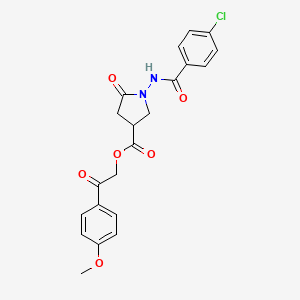 molecular formula C21H19ClN2O6 B12469425 2-(4-Methoxyphenyl)-2-oxoethyl 1-{[(4-chlorophenyl)carbonyl]amino}-5-oxopyrrolidine-3-carboxylate 