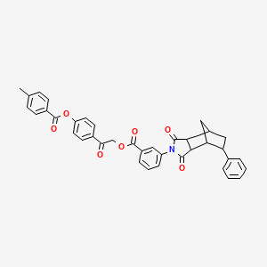 molecular formula C38H31NO7 B12469497 2-(4-{[(4-methylphenyl)carbonyl]oxy}phenyl)-2-oxoethyl 3-(1,3-dioxo-5-phenyloctahydro-2H-4,7-methanoisoindol-2-yl)benzoate 