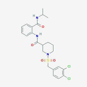 molecular formula C23H27Cl2N3O4S B12469504 1-[(3,4-dichlorobenzyl)sulfonyl]-N-[2-(propan-2-ylcarbamoyl)phenyl]piperidine-3-carboxamide 