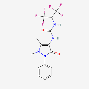 molecular formula C15H14F6N4O2 B12469547 1-(1,5-Dimethyl-3-oxo-2-phenylpyrazol-4-yl)-3-(1,1,1,3,3,3-hexafluoropropan-2-yl)urea 