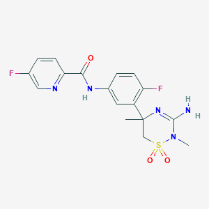 molecular formula C17H17F2N5O3S B12469553 N-[3-(3-amino-2,5-dimethyl-1,1-dioxo-6H-1,2,4-thiadiazin-5-yl)-4-fluorophenyl]-5-fluoropyridine-2-carboxamide 