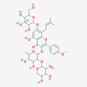 3-({4,5-Dihydroxy-6-methyl-3-[(3,4,5-trihydroxyoxan-2-yl)oxy]oxan-2-yl}oxy)-5-hydroxy-2-(4-methoxyphenyl)-8-(3-methylbut-2-en-1-yl)-7-{[3,4,5-trihydroxy-6-(hydroxymethyl)oxan-2-yl]oxy}chromen-4-one