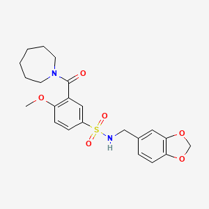 molecular formula C22H26N2O6S B12469571 3-(azepan-1-ylcarbonyl)-N-(1,3-benzodioxol-5-ylmethyl)-4-methoxybenzenesulfonamide 