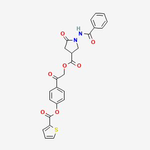 molecular formula C25H20N2O7S B12469581 2-Oxo-2-{4-[(thiophen-2-ylcarbonyl)oxy]phenyl}ethyl 5-oxo-1-[(phenylcarbonyl)amino]pyrrolidine-3-carboxylate 