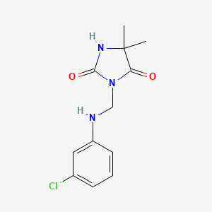 molecular formula C12H14ClN3O2 B12469585 3-{[(3-Chlorophenyl)amino]methyl}-5,5-dimethylimidazolidine-2,4-dione 