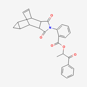 molecular formula C27H23NO5 B12469610 1-oxo-1-phenylpropan-2-yl 2-(1,3-dioxooctahydro-4,6-ethenocyclopropa[f]isoindol-2(1H)-yl)benzoate 