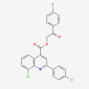 molecular formula C24H14Cl2FNO3 B12469668 2-(4-Fluorophenyl)-2-oxoethyl 8-chloro-2-(4-chlorophenyl)quinoline-4-carboxylate 