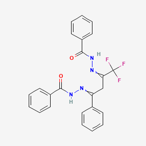 molecular formula C24H19F3N4O2 B12469696 Benzoic acid, [1-[2-[(benzoylamino)imino]-2-phenylethyl]-2,2,2-trifluoroethylidene]hydrazide CAS No. 294196-96-6