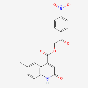 molecular formula C19H14N2O6 B12469865 2-(4-Nitrophenyl)-2-oxoethyl 2-hydroxy-6-methylquinoline-4-carboxylate 