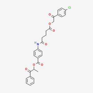 molecular formula C29H26ClNO7 B12469986 1-Oxo-1-phenylpropan-2-yl 4-({5-[2-(4-chlorophenyl)-2-oxoethoxy]-5-oxopentanoyl}amino)benzoate 