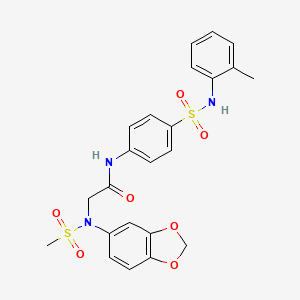 molecular formula C23H23N3O7S2 B12470098 N~2~-1,3-benzodioxol-5-yl-N-{4-[(2-methylphenyl)sulfamoyl]phenyl}-N~2~-(methylsulfonyl)glycinamide 