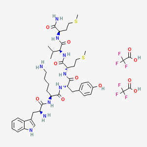 molecular formula C45H63F6N9O11S2 B12470140 (2S)-6-amino-2-[[(2S)-2-amino-3-(1H-indol-3-yl)propanoyl]amino]-N-[(2S)-1-[[(2S)-1-[[(2S)-1-[[(2R)-1-amino-4-methylsulfanyl-1-oxobutan-2-yl]amino]-3-methyl-1-oxobutan-2-yl]amino]-4-methylsulfanyl-1-oxobutan-2-yl]amino]-3-(4-hydroxyphenyl)-1-oxopropan-2-yl]hexanamide;2,2,2-trifluoroacetic acid 