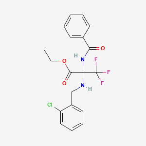 molecular formula C19H18ClF3N2O3 B12470183 ethyl 2-[(2-chlorobenzyl)amino]-3,3,3-trifluoro-N-(phenylcarbonyl)alaninate 