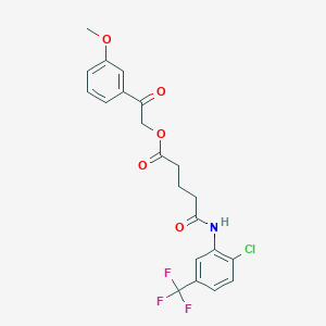 molecular formula C21H19ClF3NO5 B12470184 2-(3-Methoxyphenyl)-2-oxoethyl 5-{[2-chloro-5-(trifluoromethyl)phenyl]amino}-5-oxopentanoate 