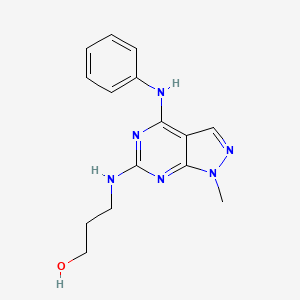 molecular formula C15H18N6O B12470185 3-(1-methyl-4-(phenylamino)-1H-pyrazolo[3,4-d]pyrimidin-6-ylamino)propan-1-ol 