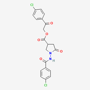 molecular formula C20H16Cl2N2O5 B12470259 2-(4-Chlorophenyl)-2-oxoethyl 1-{[(4-chlorophenyl)carbonyl]amino}-5-oxopyrrolidine-3-carboxylate 