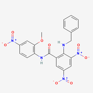 molecular formula C21H17N5O8 B12470261 2-(benzylamino)-N-(2-methoxy-4-nitrophenyl)-3,5-dinitrobenzamide 