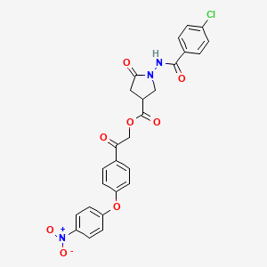 molecular formula C26H20ClN3O8 B12470312 2-[4-(4-Nitrophenoxy)phenyl]-2-oxoethyl 1-{[(4-chlorophenyl)carbonyl]amino}-5-oxopyrrolidine-3-carboxylate 