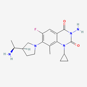 molecular formula C18H24FN5O2 B1247039 3-Amino-7-{(3r)-3-[(1s)-1-Aminoethyl]pyrrolidin-1-Yl}-1-Cyclopropyl-6-Fluoro-8-Methylquinazoline-2,4(1h,3h)-Dione CAS No. 351372-19-5