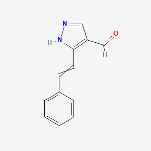 molecular formula C12H10N2O B12470429 3-[(1E)-2-phenylethenyl]-1H-pyrazole-4-carbaldehyde 