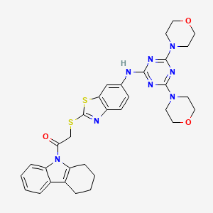 molecular formula C32H34N8O3S2 B12470544 2-[(6-{[4,6-di(morpholin-4-yl)-1,3,5-triazin-2-yl]amino}-1,3-benzothiazol-2-yl)sulfanyl]-1-(1,2,3,4-tetrahydro-9H-carbazol-9-yl)ethanone 