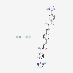 molecular formula C30H30Cl2N6O2 B12470629 3-[4-[3-[4-(4,5-dihydro-1H-imidazol-2-yl)anilino]-3-oxoprop-1-enyl]phenyl]-N-[4-(4,5-dihydro-1H-imidazol-2-yl)phenyl]prop-2-enamide;dihydrochloride 