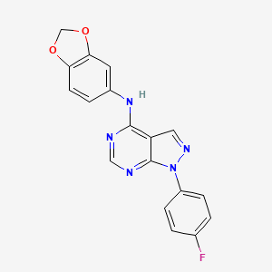 molecular formula C18H12FN5O2 B12470816 N-(1,3-benzodioxol-5-yl)-1-(4-fluorophenyl)-1H-pyrazolo[3,4-d]pyrimidin-4-amine 