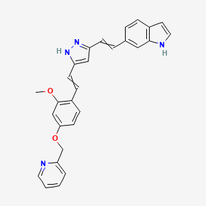 molecular formula C28H24N4O2 B12470845 6-[(1E)-2-{3-[(1E)-2-{2-methoxy-4-[(pyridin-2-yl)methoxy]phenyl}ethenyl]-1H-pyrazol-5-yl}ethenyl]-1H-indole 