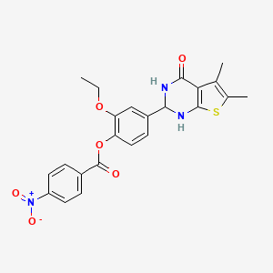 molecular formula C23H21N3O6S B12470864 4-(5,6-Dimethyl-4-oxo-1,2,3,4-tetrahydrothieno[2,3-d]pyrimidin-2-yl)-2-ethoxyphenyl 4-nitrobenzoate 