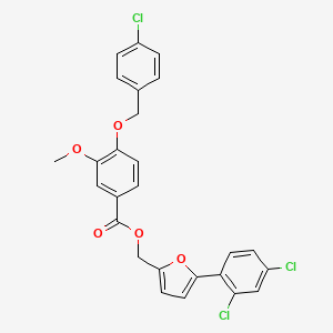 molecular formula C26H19Cl3O5 B12471047 [5-(2,4-Dichlorophenyl)furan-2-yl]methyl 4-[(4-chlorophenyl)methoxy]-3-methoxybenzoate 