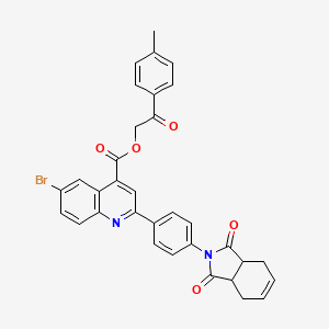 molecular formula C33H25BrN2O5 B12471141 2-(4-methylphenyl)-2-oxoethyl 6-bromo-2-[4-(1,3-dioxo-1,3,3a,4,7,7a-hexahydro-2H-isoindol-2-yl)phenyl]quinoline-4-carboxylate 