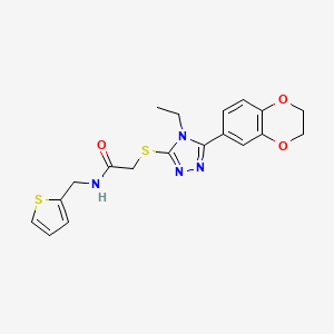 molecular formula C19H20N4O3S2 B12471174 2-{[5-(2,3-dihydro-1,4-benzodioxin-6-yl)-4-ethyl-4H-1,2,4-triazol-3-yl]sulfanyl}-N-(thiophen-2-ylmethyl)acetamide 