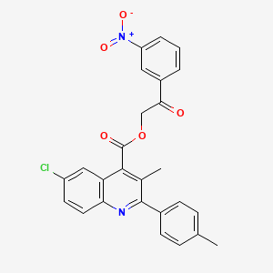 molecular formula C26H19ClN2O5 B12471186 2-(3-Nitrophenyl)-2-oxoethyl 6-chloro-3-methyl-2-(4-methylphenyl)quinoline-4-carboxylate 