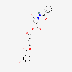 molecular formula C28H24N2O8 B12471226 2-(4-{[(3-Methoxyphenyl)carbonyl]oxy}phenyl)-2-oxoethyl 5-oxo-1-[(phenylcarbonyl)amino]pyrrolidine-3-carboxylate 