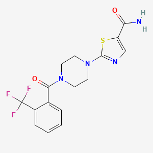 molecular formula C16H15F3N4O2S B1247128 2-(4-(2-(三氟甲基)苯甲酰)哌嗪-1-基)噻唑-5-甲酰胺 CAS No. 916888-66-9