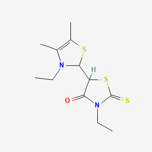 molecular formula C12H18N2OS3 B12471313 3-ethyl-5-(3-ethyl-4,5-dimethyl-2H-1,3-thiazol-2-yl)-2-sulfanylidene-1,3-thiazolidin-4-one 