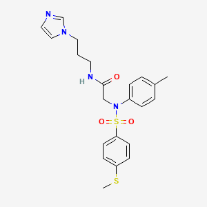 molecular formula C22H26N4O3S2 B12471341 N-[3-(1H-imidazol-1-yl)propyl]-N~2~-(4-methylphenyl)-N~2~-{[4-(methylsulfanyl)phenyl]sulfonyl}glycinamide 