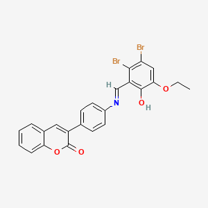 molecular formula C24H17Br2NO4 B12471346 3-(4-{[(E)-(2,3-dibromo-5-ethoxy-6-hydroxyphenyl)methylidene]amino}phenyl)-2H-chromen-2-one 