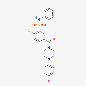 molecular formula C23H21ClFN3O3S B12471448 2-chloro-5-[4-(4-fluorophenyl)piperazine-1-carbonyl]-N-phenylbenzenesulfonamide 