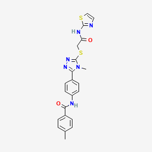 molecular formula C22H20N6O2S2 B12471628 4-methyl-N-[4-(4-methyl-5-{[2-oxo-2-(1,3-thiazol-2-ylamino)ethyl]sulfanyl}-4H-1,2,4-triazol-3-yl)phenyl]benzamide 