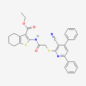 Ethyl 2-({[(3-cyano-4,6-diphenylpyridin-2-yl)sulfanyl]acetyl}amino)-4,5,6,7-tetrahydro-1-benzothiophene-3-carboxylate