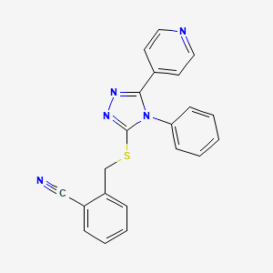 molecular formula C21H15N5S B12471681 2-({[4-phenyl-5-(pyridin-4-yl)-4H-1,2,4-triazol-3-yl]sulfanyl}methyl)benzonitrile 